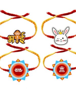 YaYa cafe Family Rakhi for Brother Combo Set of 4 Printed Soul Awesome Monkey Brother Rakhi Raksha Bandhan