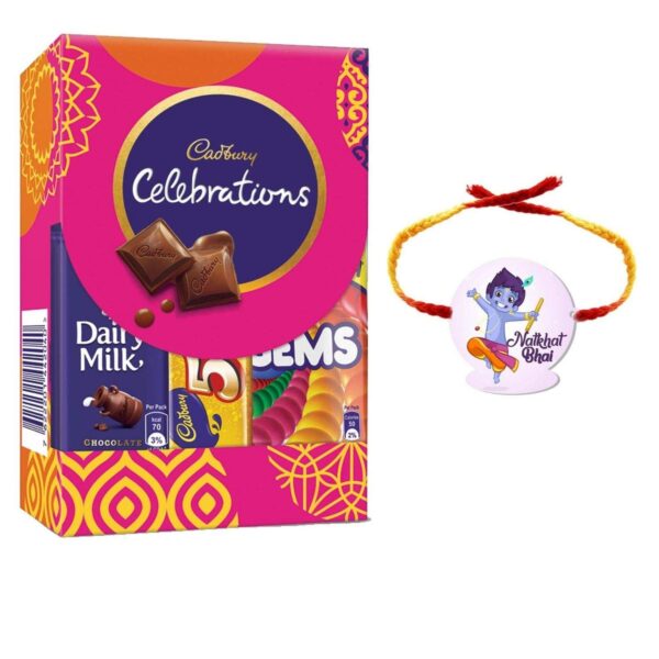 YaYa Cafe Rakhi Gifts Combo for Brother Cadbury Celebrations Assorted Chocolate Gift Pack with Natkhat Bhai Printed Rakhi -
