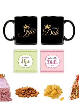 Yaya Cafe� Rakhi Dry Fruits Gift Combo for Sister Didi Jiju, King Jiju Queen Didi with Dry Fruit Set of 6 - Mug, Coaster,