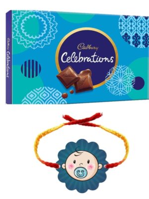 YaYa Cafe Rakhi Gifts Combo for Brother Cadbury Celebrations Assorted Chocolate Gift Pack with Cute Baby Boy Printed Rakhi -