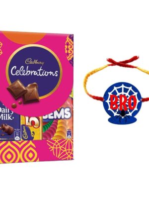 YaYa Cafe Rakhi Gifts Combo for Brother Cadbury Celebrations Assorted Chocolate Gift Pack with Spiderman bro Printed Rakhi -
