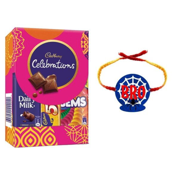 YaYa Cafe Rakhi Gifts Combo for Brother Cadbury Celebrations Assorted Chocolate Gift Pack with Spiderman bro Printed Rakhi -