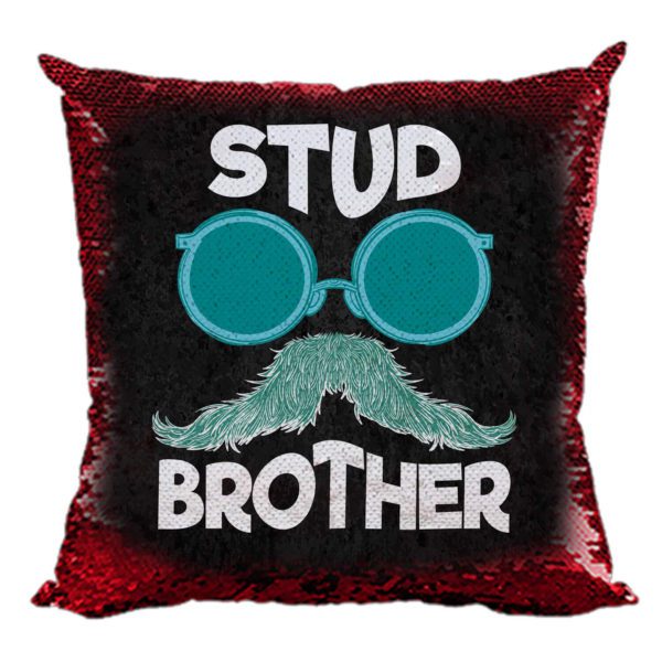 Yaya Cafe Rakhi Birthday Gift for Brother, Stud Brother Printed Sequins Cushion Cover 24X24 Inches