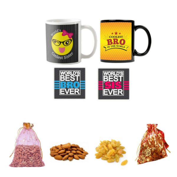 Yaya Cafe� Birthday Dry Fruits Gift Combo for Brother Sister, Coolest Brother Sister Set of 6 - Mug, Coaster, Almonds, Raisins