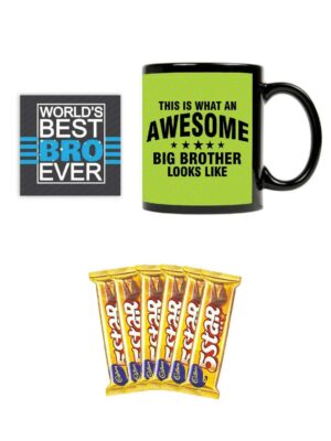 YaYa cafe� Birthday Chocolates Gift Combo for Brother, Awesome Big Brother Mug, Coaster, 5 Star Chocolates 6 pcs, Gift Combo