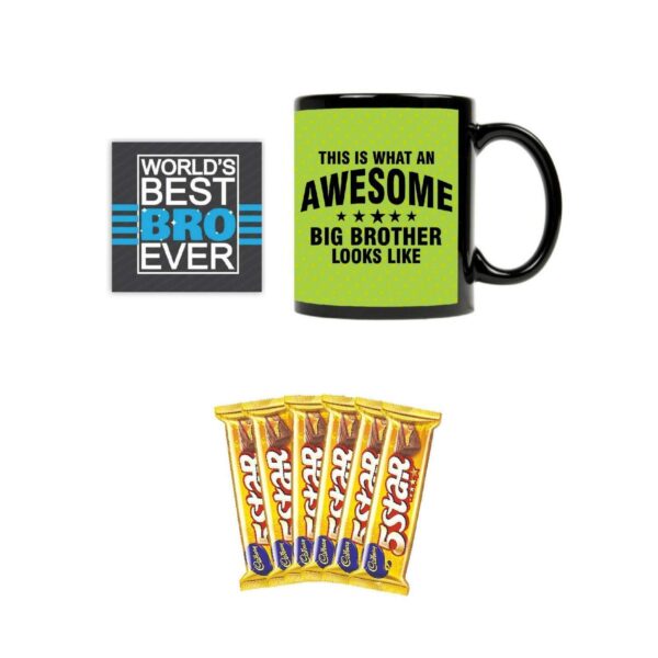 YaYa cafe� Birthday Chocolates Gift Combo for Brother, Awesome Big Brother Mug, Coaster, 5 Star Chocolates 6 pcs, Gift Combo