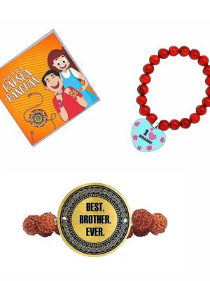 TheYaYaCafe Rakhi for Bhaiya Bhabhi Set of 2 Printed and Beads Pearl Bracelet Family Rakhi Combo Raksha Bandhan