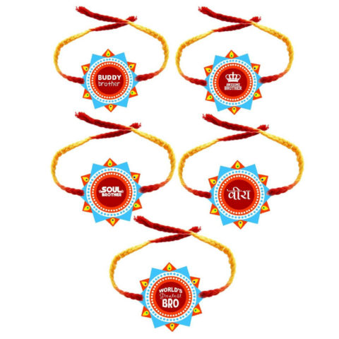 Buddy Brother ,Awesome Bro , Soul Brother,Veera  & World Greatest Bro family Rakhis Combo Pack of 5