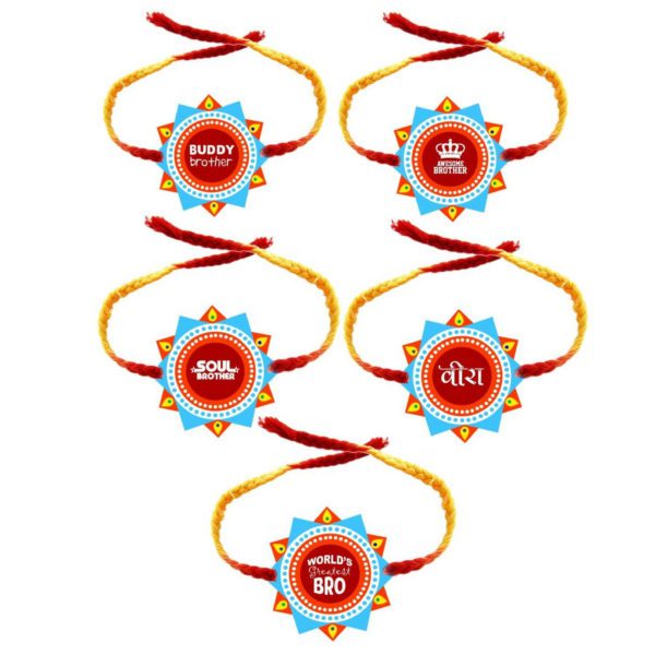 Buddy Brother ,Awesome Bro , Soul Brother,Veera  & World Greatest Bro family Rakhis Combo Pack of 5