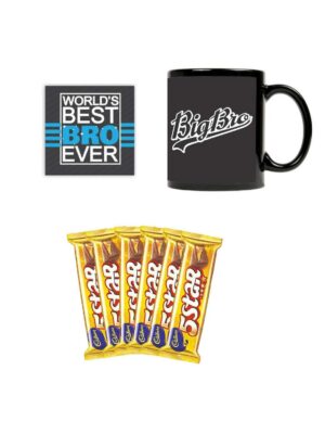 YaYa cafe� Birthday Chocolates Gift Combo for Brother, Big Bro Mug, Coaster, 5 Star Chocolates 6 pcs, Gift Combo of Rakhi