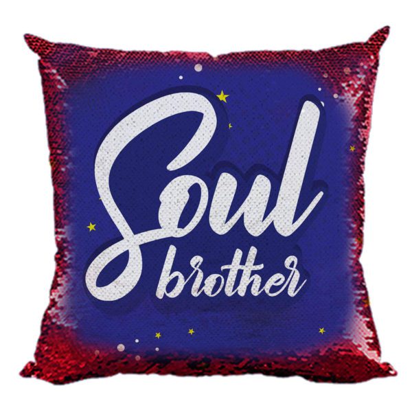 Yaya Cafe Rakhi Birthday Gift for Brother, Soul Brother Printed Sequins Cushion Cover 20X20 Inches