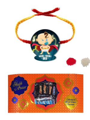 Double Trouble Bro Rakhi with Bounty Snickers Mars Chocolates Gift Combo Pack of 2