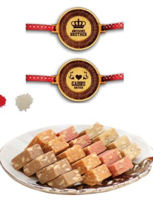 Yaya Cafe Rakhi Sweets Gift Combo for Brother, Awesome Gabru Brother 2 Rakhi MEWA Bites Burfi - 400 gm, Gift Combo Raksha