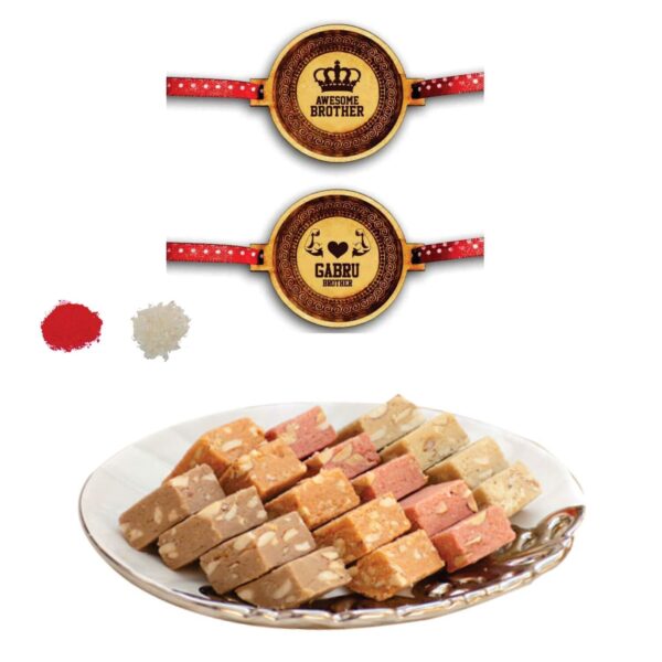 Yaya Cafe Rakhi Sweets Gift Combo for Brother, Awesome Gabru Brother 2 Rakhi MEWA Bites Burfi - 400 gm, Gift Combo Raksha