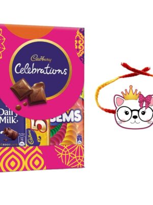 YaYa Cafe Rakhi Gifts Combo for Brother Cadbury Celebrations Assorted Chocolate Gift Pack with Kitty Printed Rakhi - 64.2g