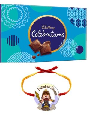 YaYa Cafe Rakhi Gifts Combo for Brother Cadbury Celebrations Assorted Chocolate Gift Pack with Bahubali Bhaiya Printed Rakhi -