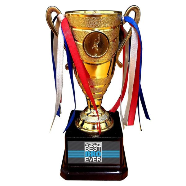 YaYa cafe™ Birthday Rakhi Gift for Brother, Worlds Best Bro Ever Trophy Award for Brother - Champion Golden