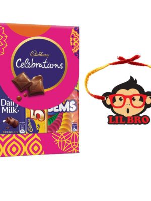 Monkey Lil Bro  Kids  Rakhi with Cadbury Celebration Chocolates Gift   Combo - Pack of 2