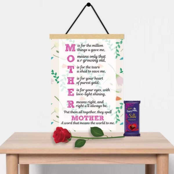 TheYaYaCafe Birthday Gifts for Mom, 1 Scroll Greeting Card, 1 Dairy Milk Silk (60g) with 1 Artificial Red Rose Hamper - Adorable