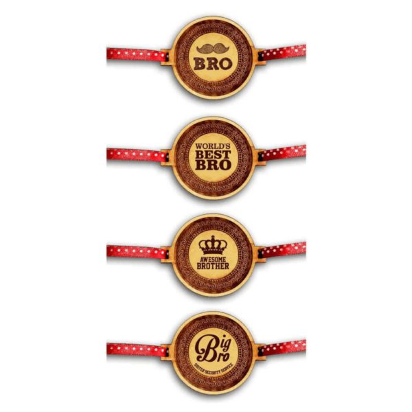 Bro , World Best Bro , Awesome Bro & Big bro Engraved Rakhi Combo -  Set of 4