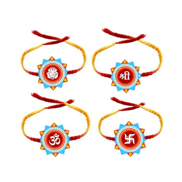 YaYa cafe Family Rakhi for Brother Combo Set of 4 Printed Shri Om Swastik Ganesha Rakhi Raksha Bandhan