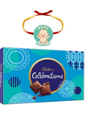 YaYa Cafe Rakhi Gifts Combo for Brother Cadbury Celebrations Assorted Chocolate Gift Pack with Printed Rakhi - 186.6g
