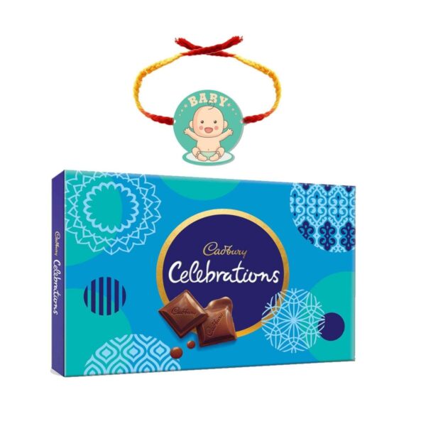YaYa Cafe Rakhi Gifts Combo for Brother Cadbury Celebrations Assorted Chocolate Gift Pack with Printed Rakhi - 186.6g