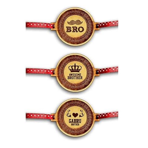 Moustache Bro , Awesome Brother , & Gabru Brother Engraved Rakhi for Brother Combo- Set of 3