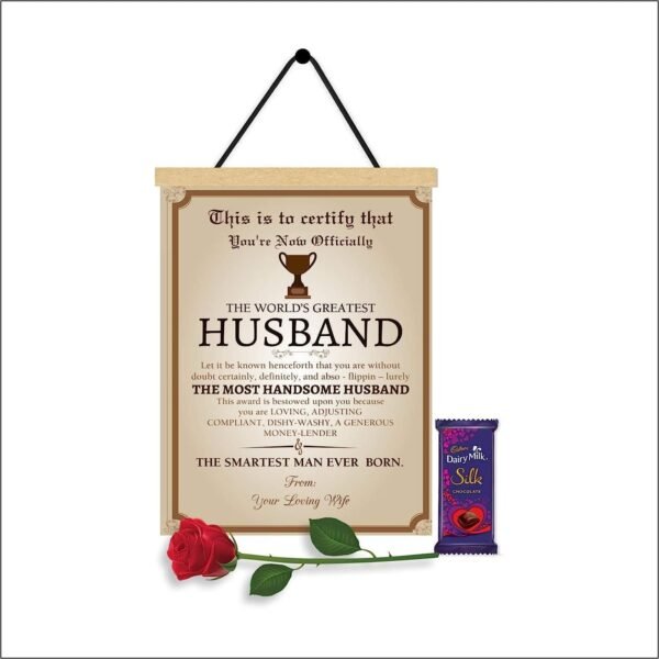 TheYaYaCafe Birthday Gifts Chocolate Gifts Combo for Husband, 1 Scroll Greeting Card, 1 Dairy Milk Silk (60g) with 1 Artificial