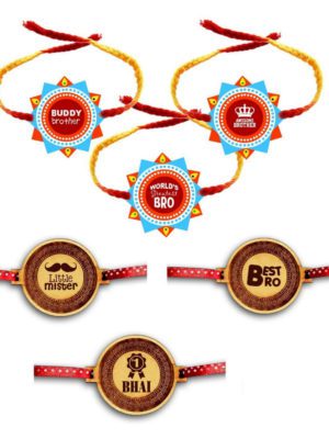 Buddy Brother, Awesome Brother ,World Greatest Bro , Little Mister , Best Bro & No.1 Bro Kids Rakhis   Combo Set of 6