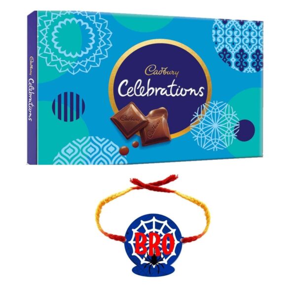 YaYa Cafe Rakhi Gifts Combo for Brother Cadbury Celebrations Assorted Chocolate Gift Pack with Spiderman bro Printed Rakhi -