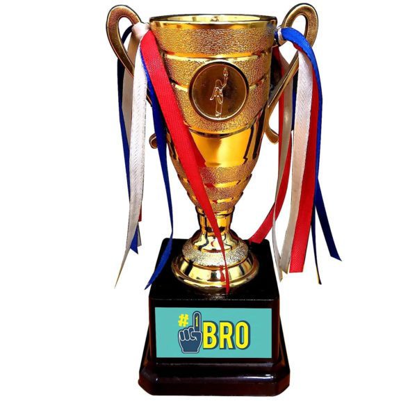 YaYa cafe� Birthday Bhaidooj Gift for Kid Little Brother, No 1 Bro Trophy Award for Brother Golden