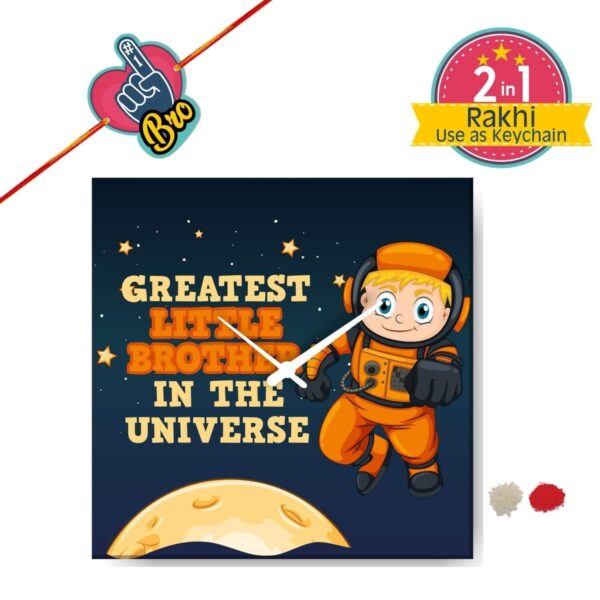 TheYaYaCafe Yaya Cafe Birthday Rakhi Gifts for Brother, Greatest Little Brother Framed Wall Clock - 10 x 10 inches