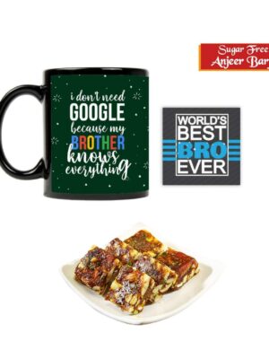Yaya Cafe™ Rakhi Sweets Gift Combo for Brother, Google Brother Mug, Anjeer barfi, Coaster Gift Combo of 3 Birthday