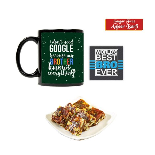 Yaya Cafe™ Rakhi Sweets Gift Combo for Brother, Google Brother Mug, Anjeer barfi, Coaster Gift Combo of 3 Birthday