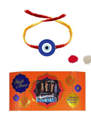 YaYa Cafe Rakhi Chocolates Gift Combo for Brother, Evil Eye Rakhi with Imported Bounty Snickers Mars Chocolates