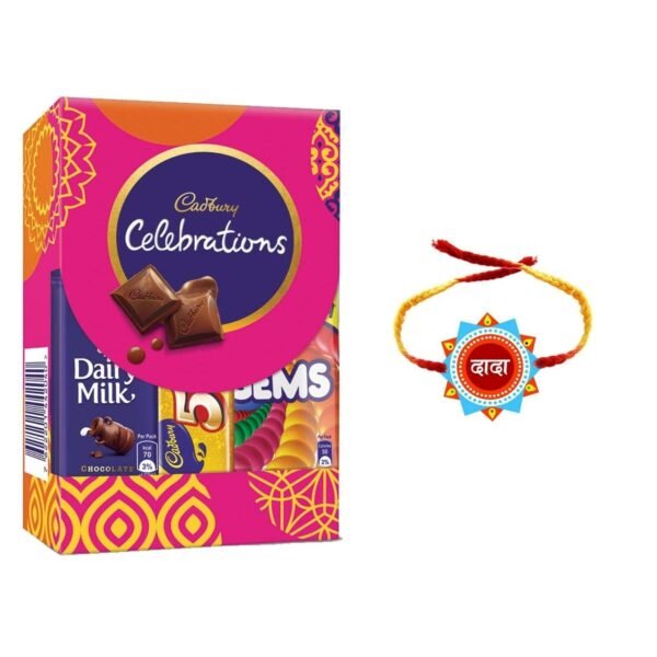 YaYa Cafe Rakhi Gifts Combo for Brother Cadbury Celebrations Assorted Chocolate Gift Pack with Dada Printed Rakhi - 64.2g