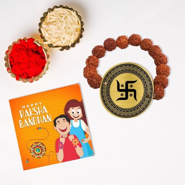 Swastik Engraved Rudraksh Rakhi For Brother