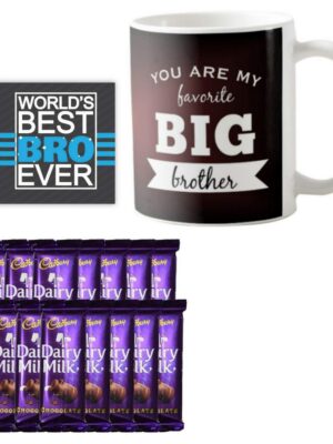 YaYa cafe™ Birthday Chocolates Gift Combo for Brother, Favorite Big Brother Mug, Coaster, 5 pcs Dairy Milk Chocolates, Gift