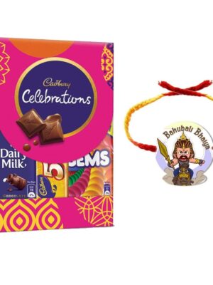 YaYa Cafe Rakhi Gifts Combo for Brother Cadbury Celebrations Assorted Chocolate Gift Pack with Bahubali Bhaiya Printed Rakhi -
