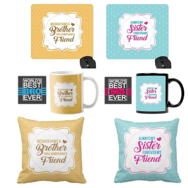 Yaya Cafe Birthday Rakhi Gifts for Brother Sister, Forever Friend Set of 8 - Mug, Coaster, Cushion Cover, Mousepad Birthday