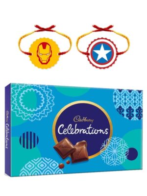 YaYa Cafe Rakhi Gifts Combo for Brother Cadbury Celebrations Assorted Chocolate Gift Pack with Avengers Printed Rakhi - 186.6g