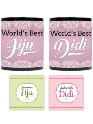YaYa Cafe Rakhi Gifts for Sister Didi Jiju, Worlds Best Didi Jiju Couple Mugs, Coasters Set of 4