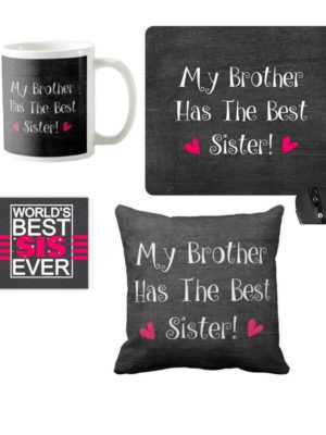 My Brother has The Best Sister Gift Hamper Set of 4 - Mug, Cushion Cover, Table Coaster & Mousepad