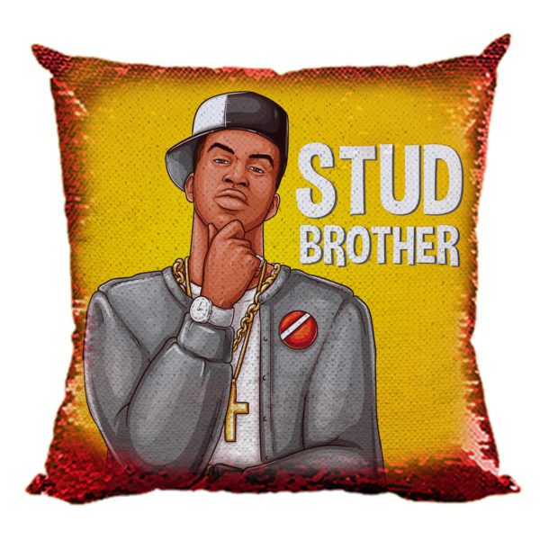 Yaya Cafe Rakhi Birthday Gift for Brother, Stud Brother Printed Sequins Cushion Cover 16X16 Inches