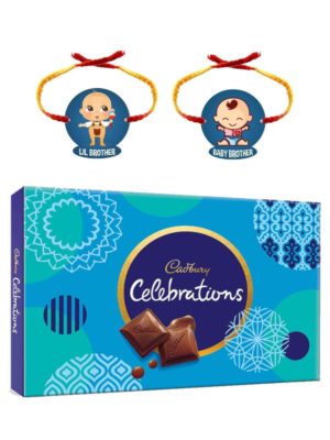 Lil Bro & Baby Bro  Kids Rakhi with Cadbury Celebration  Chocolate Gift   Combo - Pack of 3