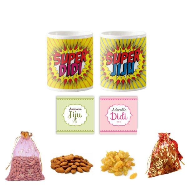 Yaya Cafe� Rakhi Dry Fruits Gift Combo for Sister Didi Jiju, Super Didi Jiju with Dry Fruit Set of 6 - Mug, Coaster, Almonds,