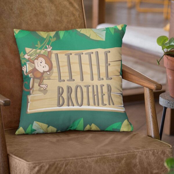 TheYaYaCafe Rakhi Gifts 12X12 inches Canvas Cotton Cushion Cover Little Monkey Brother Printed Raksha Bandhan, Green