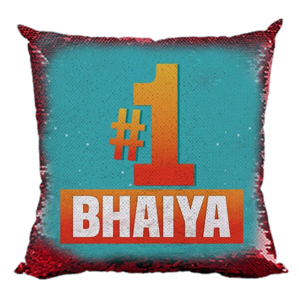 Yaya Cafe Rakhi Birthday Gift for Brother, 1 Bhaiya Printed Sequins Cushion Cover 20X20 Inches