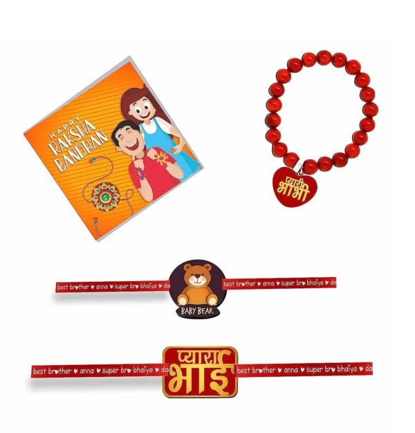 Pyara Bhai , Pyari Bhabhi & Baby Bear Family Rakhi Combo Pack of 3